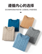 Men's 100% pure cashmere pullover casual solid color knitted sweater loose round neck Tops thick and warm Jumper