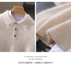 2025 Autumn And Winter New Men's Mink Wool Sweater POLO Collar Pullover Business Thick Warm Loose Oversized Knitted Sweater Tops