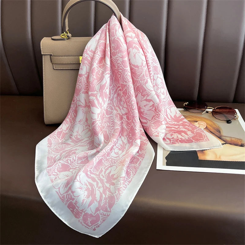 Luxury Print Satin Silk Square Scarf for Women Shawl Hijab Neckerchief Female Hair Ribbon Headband Fashion Wrap Bandana 2023 New