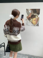 Retro Fair Isle f Zip Knitted Sweater Luxury Woolen Outerwear Soft Long Sve  Ne Warm Thiened Winter Faion