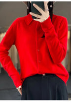 100% Mink Cashmere POLO Collar Women's Sweater Cardigan Solid Color Thick warm Cardigan Sweater For Women 2023 Autumn/Winter New