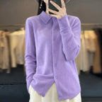 100% Mink Cashmere POLO Collar Women's Sweater Cardigan Solid Color Thick warm Cardigan Sweater For Women 2023 Autumn/Winter New