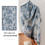 Spring and summer long strip 100% mulberry silk scarf blue silk scarf high literary sense sun protection large shawl thin