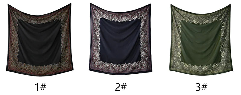 110*110cm Satin Square Scarf Women Big Size Shawl Ink Wash Style Luxury Design Scarf Floral Printed Handkerchief Damask Hijab