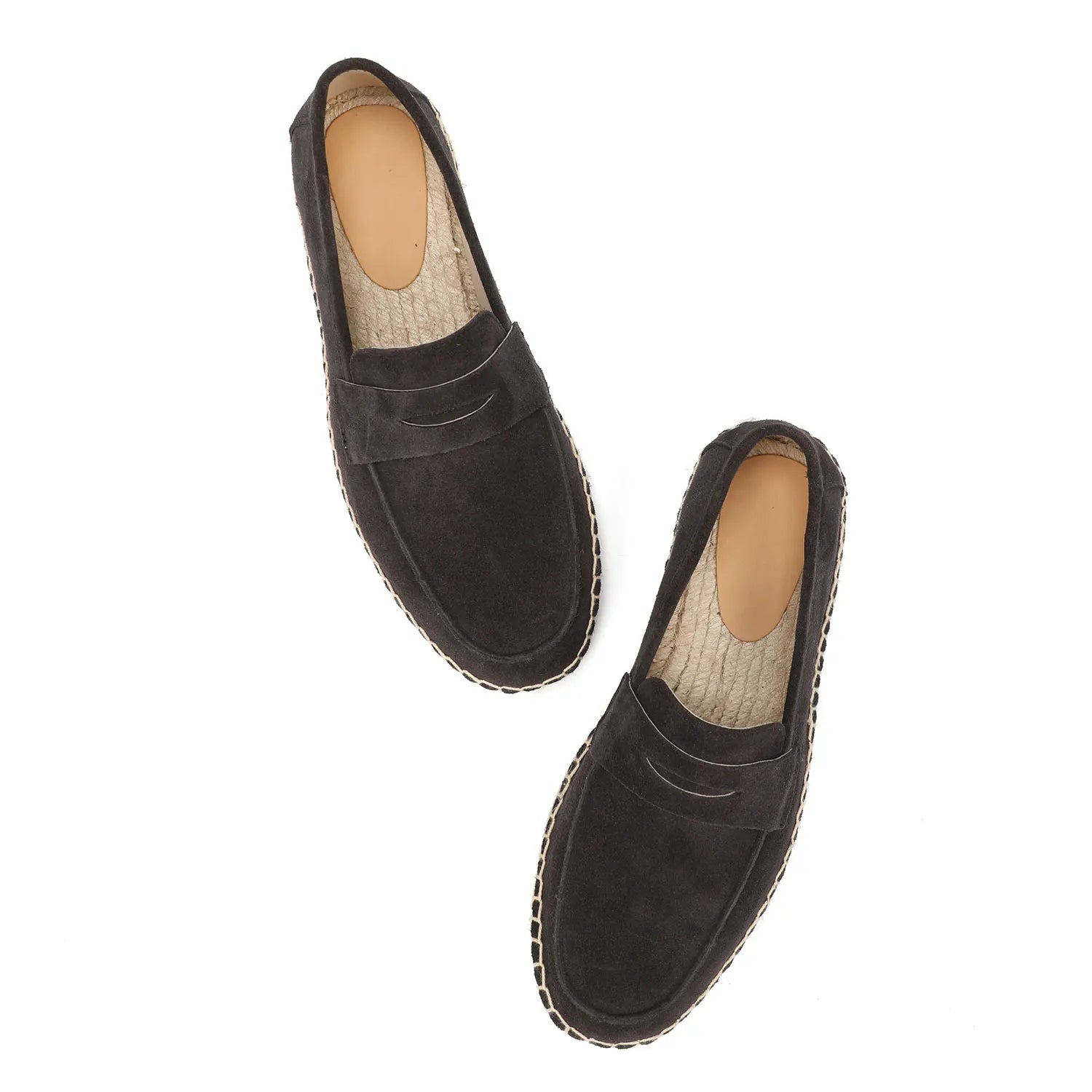 Men's Jute Espadrilles Slip on Loafers Cow Suede Leather Casual Shoes