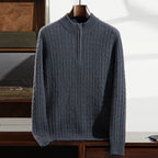 Men's 100% Pure Cashmere Pullover Thickened Warm Zipper Sweater High Collar Loose Top Business Leisure Solid Knitted