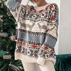 Y2k Style 2025 Winter Women Christmas Sweaters Allover Print Oversized Jumpers Full Sleeve Knitwear Warm Thick Knit Pullover Top