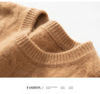 Men's 100% pure cashmere pullover casual solid color knitted sweater loose round neck Tops thick and warm Jumper