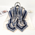 110*110cm Satin Square Scarf Women Big Size Shawl Ink Wash Style Luxury Design Scarf Floral Printed Handkerchief Damask Hijab