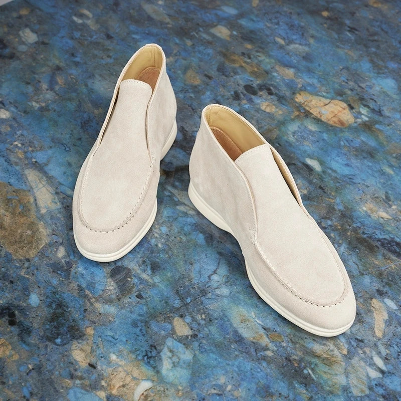 New Cow Leather Casual Men's Slip-On Loafers Lightweight Daily Wear Outdoor Real Leather Leisure Shoes round Toe Rubber Outsole