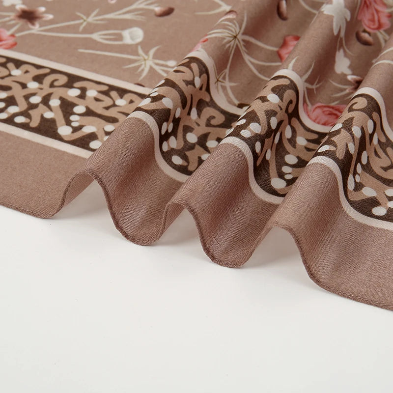 110*110cm Satin Square Scarf Women Big Size Shawl Ink Wash Style Luxury Design Scarf Floral Printed Handkerchief Damask Hijab