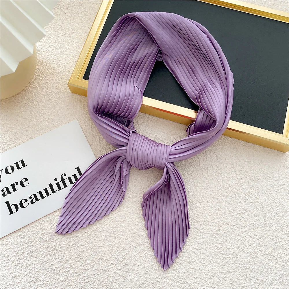 Peony Flower Pleated Silk Scarf Square Neck Scarves Crinkle Hair Bands Scarf Bandana Satin Hijab Head Wraps Neckerchief 70cm