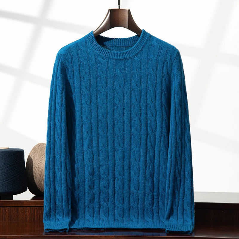 Men's 100% pure cashmere pullover casual solid color knitted sweater loose round neck Tops thick and warm Jumper