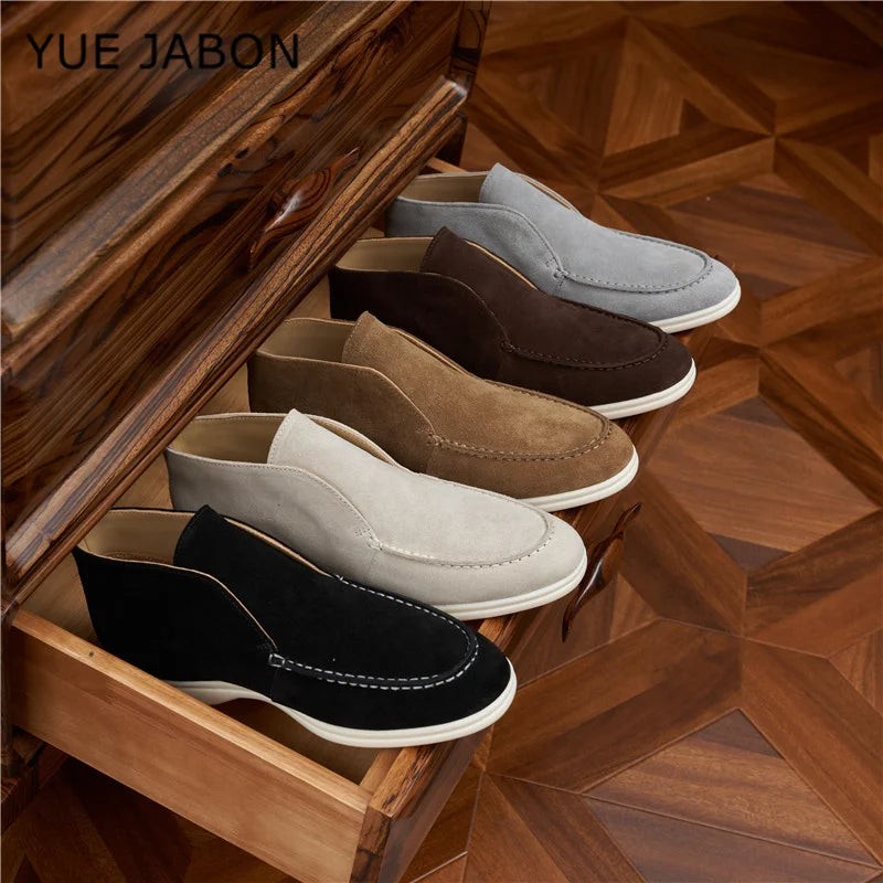 New Cow Leather Casual Men's Slip-On Loafers Lightweight Daily Wear Outdoor Real Leather Leisure Shoes round Toe Rubber Outsole