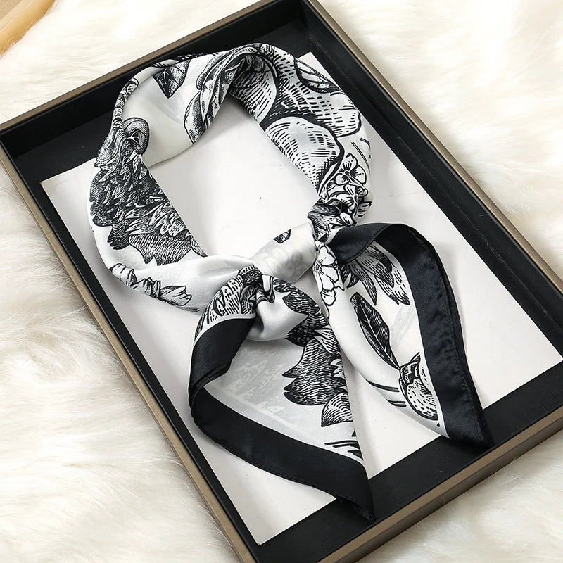 Luxury Print Satin Silk Square Scarf for Women Shawl Hijab Neckerchief Female Hair Ribbon Headband Fashion Wrap Bandana 2023 New
