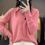 100% Mink Cashmere POLO Collar Women's Sweater Cardigan Solid Color Thick warm Cardigan Sweater For Women 2023 Autumn/Winter New