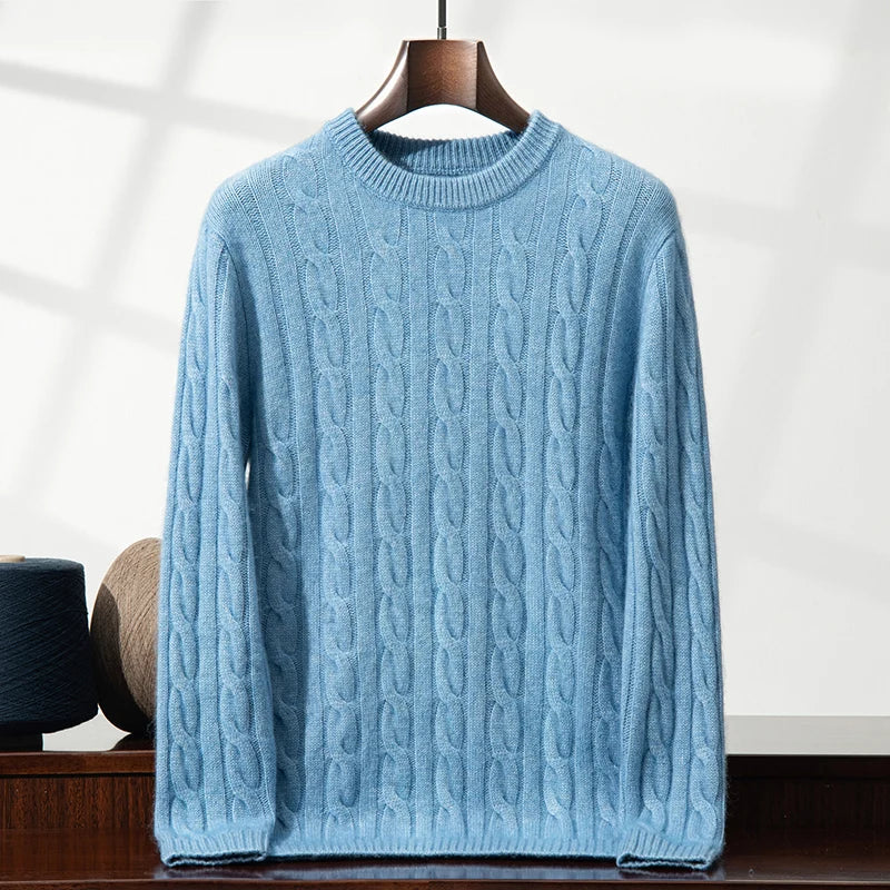 Men's 100% pure cashmere pullover casual solid color knitted sweater loose round neck Tops thick and warm Jumper