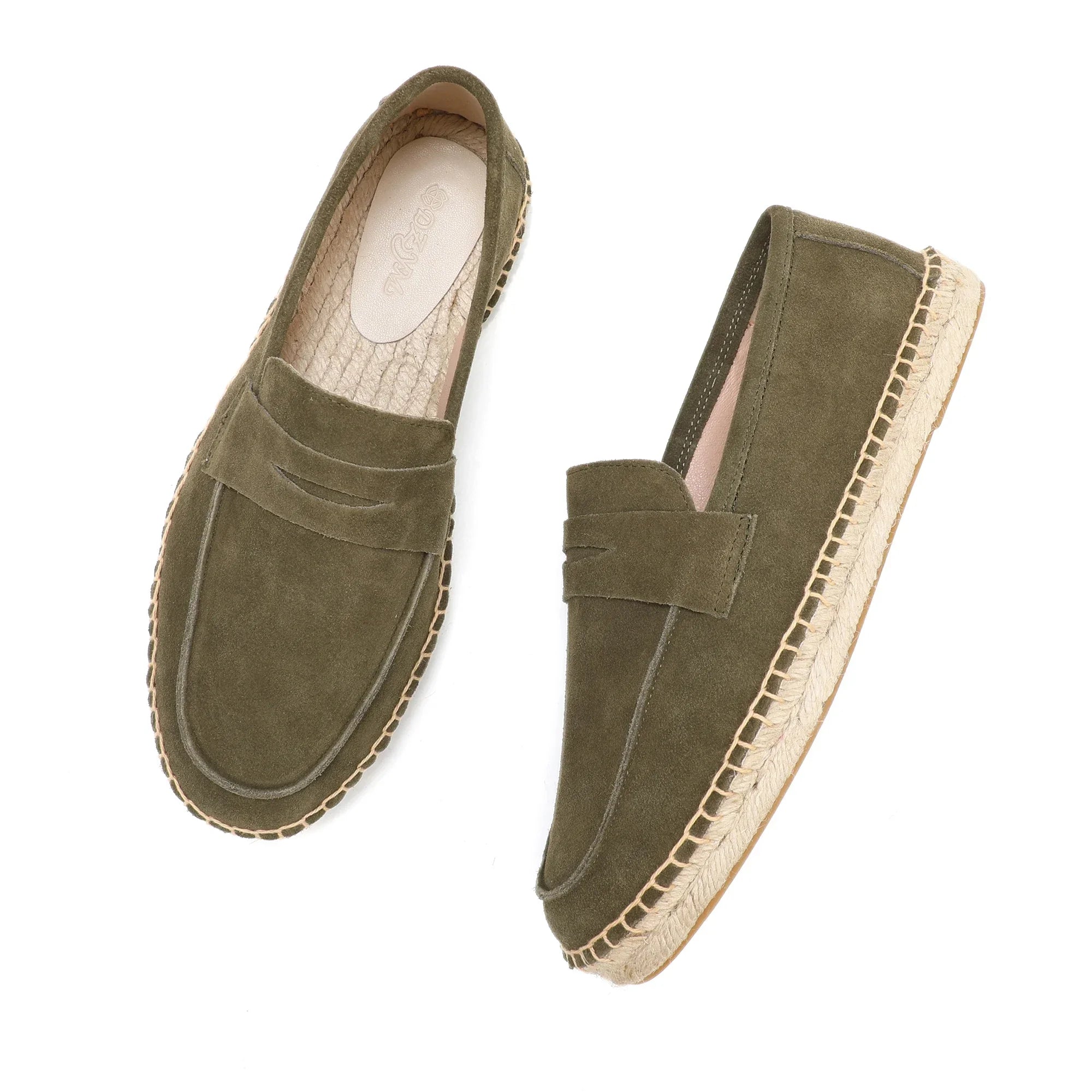 Men's Jute Espadrilles Slip on Loafers Cow Suede Leather Casual Shoes