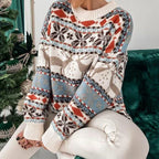 Y2k Style 2025 Winter Women Christmas Sweaters Allover Print Oversized Jumpers Full Sleeve Knitwear Warm Thick Knit Pullover Top