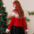 LOUIS YAO Jacquard Color Contrasting Cardigan 2025 Autumn/Winter Knitwear Christmas Day Casual Round Neck Women's Knitted Shirt