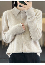 100% Mink Cashmere POLO Collar Women's Sweater Cardigan Solid Color Thick warm Cardigan Sweater For Women 2023 Autumn/Winter New