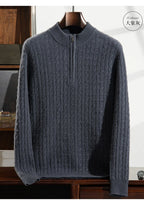 Men's 100% Pure Cashmere Pullover Thickened Warm Zipper Sweater High Collar Loose Top Business Leisure Solid Knitted
