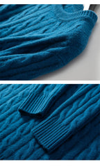 Men's 100% pure cashmere pullover casual solid color knitted sweater loose round neck Tops thick and warm Jumper