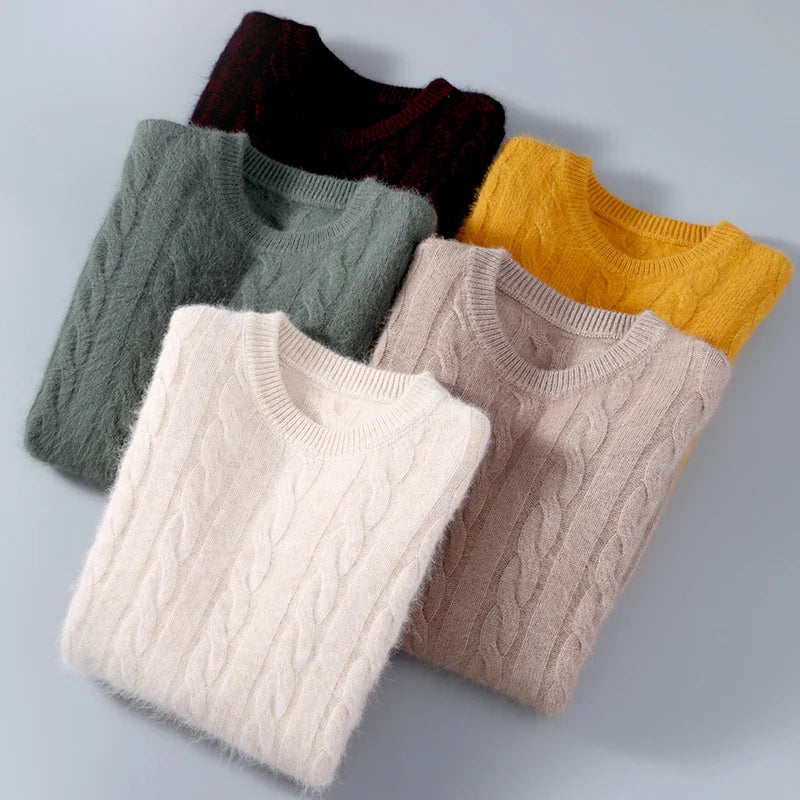 Winter New Men's Thickened Sweater Mink Cashmere Sweater Pullover Round Neck Twisted Large Size Casual Underlay Knitted Warm Top