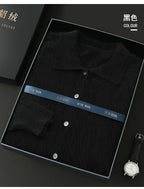 100% Pure Mink Cashmere Sweater Men's POLO Collar Wears Thick Button-Down Lapels And Solid Color Casual Knitted Bottoming Shirt