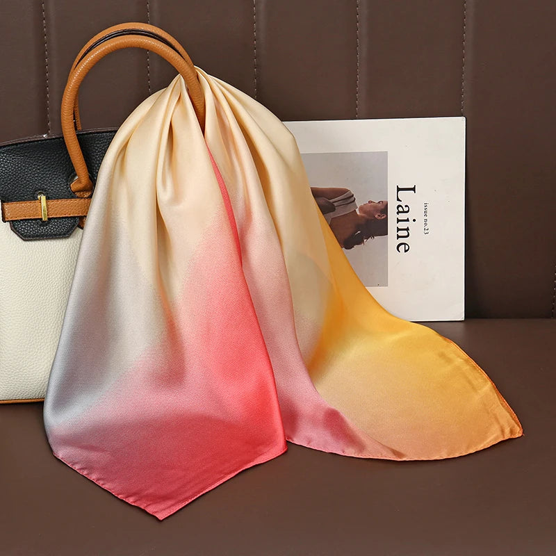 Luxury Print Satin Silk Square Scarf for Women Shawl Hijab Neckerchief Female Hair Ribbon Headband Fashion Wrap Bandana 2023 New