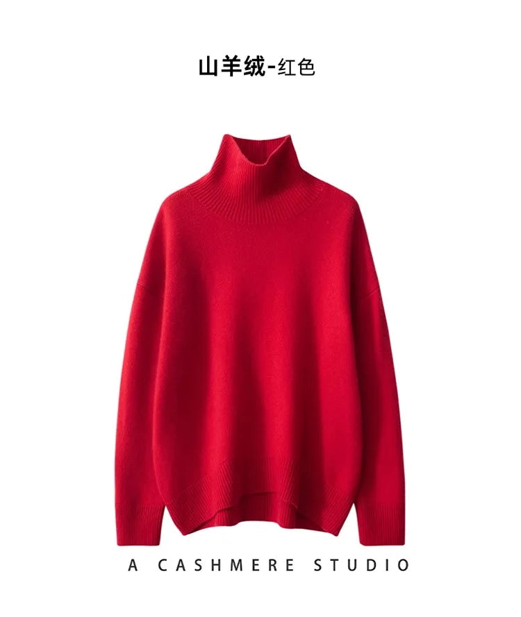 2024 Autumn and Winter New Thick Cashmere Sweater Women High Neck Pullover Sweater Warm Loose Knitted Base Sweater Jacket Tops