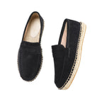 Men's Jute Espadrilles Slip on Loafers Cow Suede Leather Casual Shoes