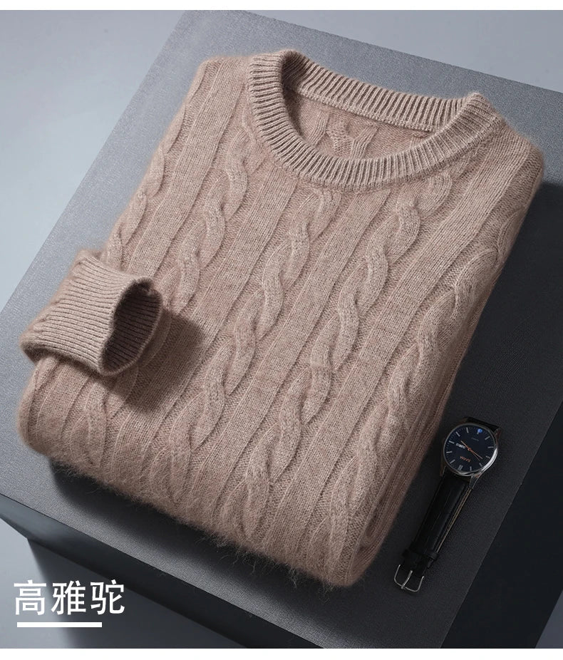 Winter New Men's Thickened Sweater Mink Cashmere Sweater Pullover Round Neck Twisted Large Size Casual Underlay Knitted Warm Top