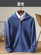 Men 100% Merino Wool Stand-Up Collar Cardigan Casual Knit Business Zipper Coat Autumn Winter Versatile Warm Men Cashmere Jacket