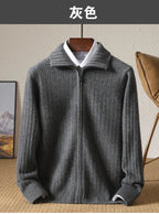 Men 100% Merino Wool Stand-Up Collar Cardigan Casual Knit Business Zipper Coat Autumn Winter Versatile Warm Men Cashmere Jacket
