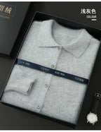 100% Pure Mink Cashmere Sweater Men's POLO Collar Wears Thick Button-Down Lapels And Solid Color Casual Knitted Bottoming Shirt