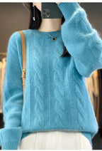 Women's 100% Pure Cashmere Sweater round Neck Twist Thick Loose Long Sleeve Bottoming Shirt for Autumn And Winter