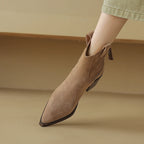 AIYUQI Women's Ankle Boots 2025 New Pointed Toe Zippered Western Cowboy Boots For Women Block Heel Work Boots Female