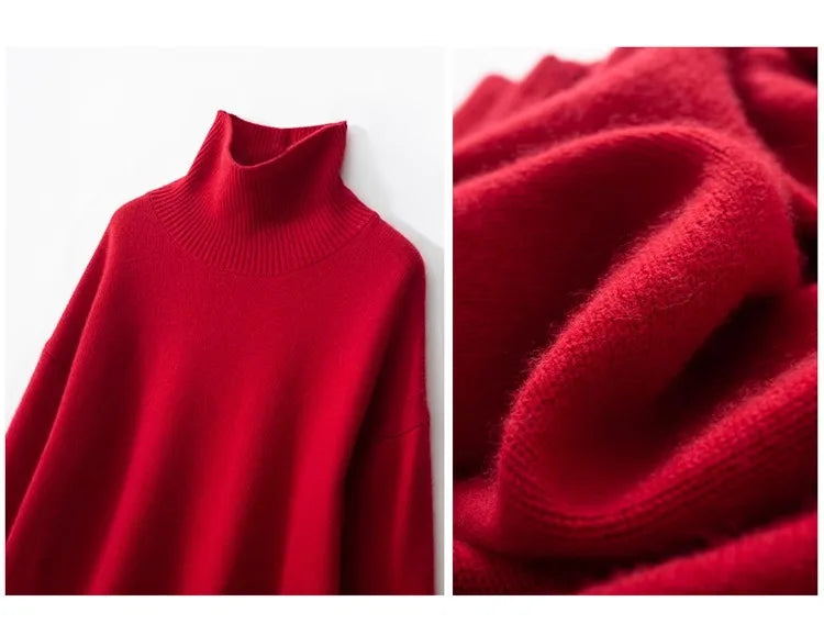 2024 Autumn and Winter New Thick Cashmere Sweater Women High Neck Pullover Sweater Warm Loose Knitted Base Sweater Jacket Tops