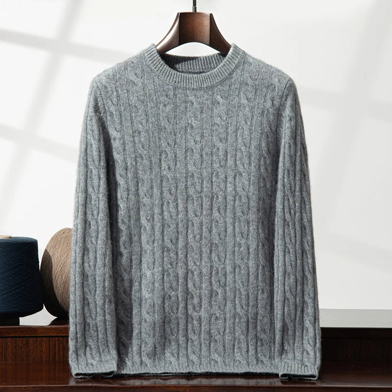 Men's 100% pure cashmere pullover casual solid color knitted sweater loose round neck Tops thick and warm Jumper