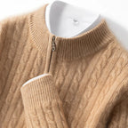 Men's 100% Pure Cashmere Pullover Thickened Warm Zipper Sweater High Collar Loose Top Business Leisure Solid Knitted