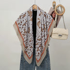 110*110cm Satin Square Scarf Women Big Size Shawl Ink Wash Style Luxury Design Scarf Floral Printed Handkerchief Damask Hijab