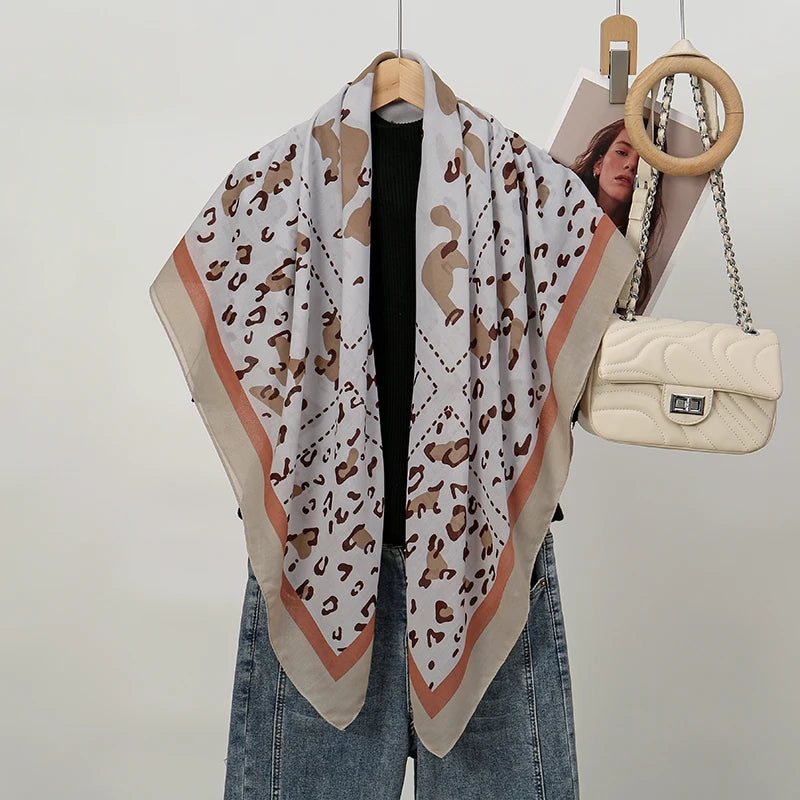 110*110cm Satin Square Scarf Women Big Size Shawl Ink Wash Style Luxury Design Scarf Floral Printed Handkerchief Damask Hijab