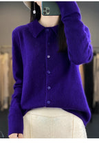 100% Mink Cashmere POLO Collar Women's Sweater Cardigan Solid Color Thick warm Cardigan Sweater For Women 2023 Autumn/Winter New