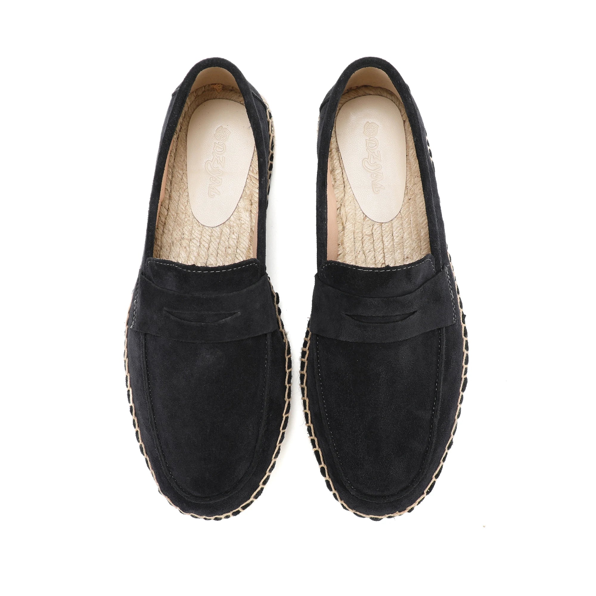 Men's Jute Espadrilles Slip on Loafers Cow Suede Leather Casual Shoes