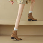 AIYUQI Women's Ankle Boots 2025 New Pointed Toe Zippered Western Cowboy Boots For Women Block Heel Work Boots Female