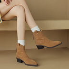 AIYUQI Women's Ankle Boots 2025 New Pointed Toe Zippered Western Cowboy Boots For Women Block Heel Work Boots Female