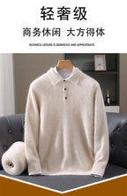 2025 Autumn And Winter New Men's Mink Wool Sweater POLO Collar Pullover Business Thick Warm Loose Oversized Knitted Sweater Tops