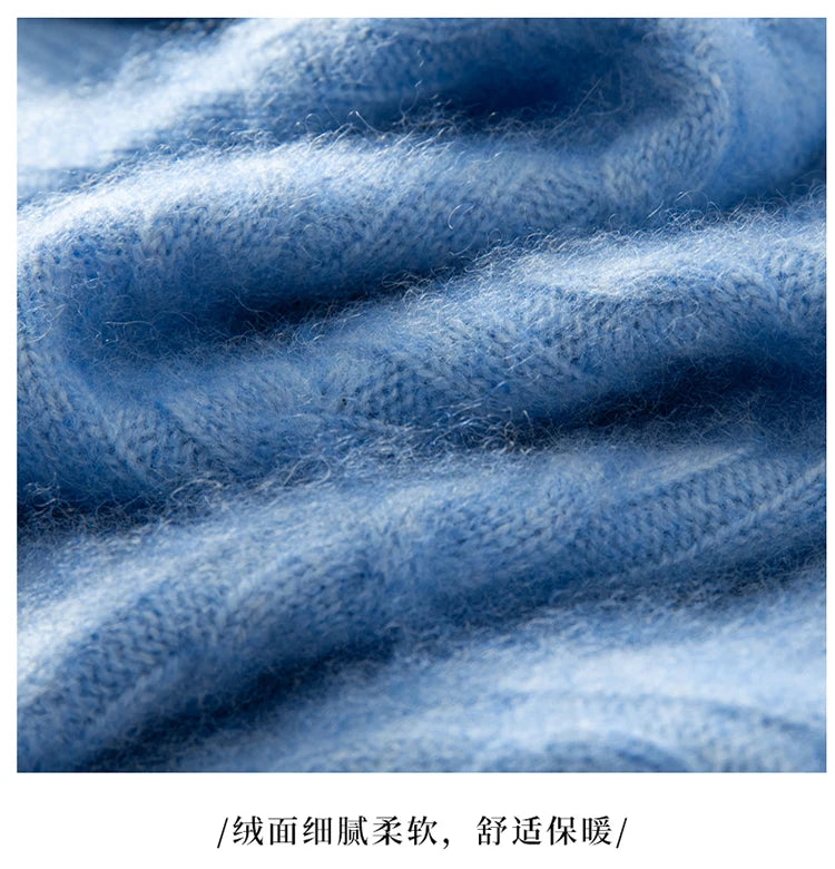 Men's 100% Pure Cashmere Pullover Thickened Warm Zipper Sweater High Collar Loose Top Business Leisure Solid Knitted