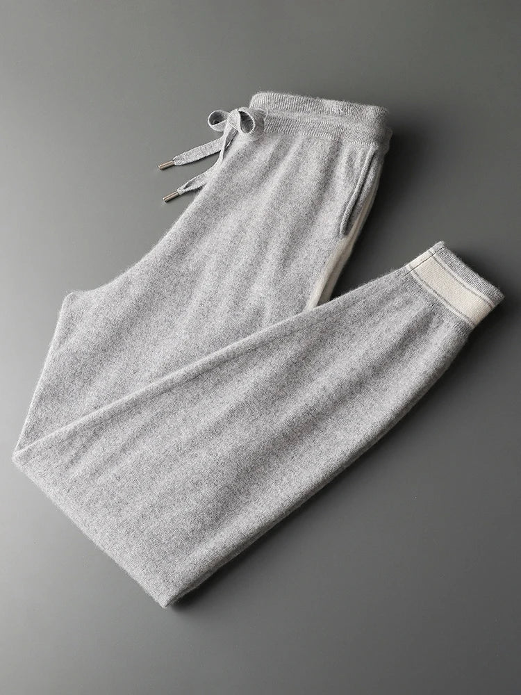 Yoyoselect Men 100% Cashmere Sweater Suit O Neck Pullover Casual Pants Luxury Soft Knitwear Autumn Winter Thick Warm Clothing